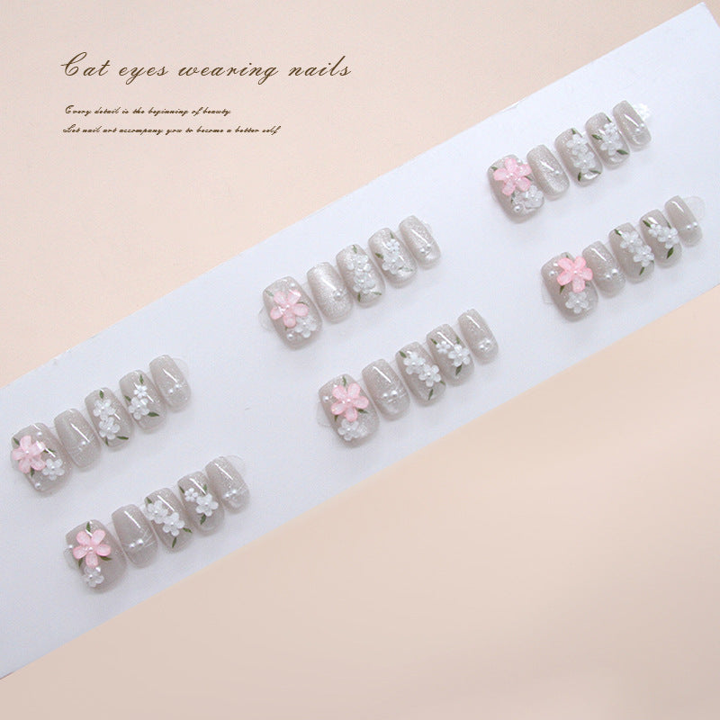 Ice Glaze Flower Press-On Nails – Short Wearable Nail Set