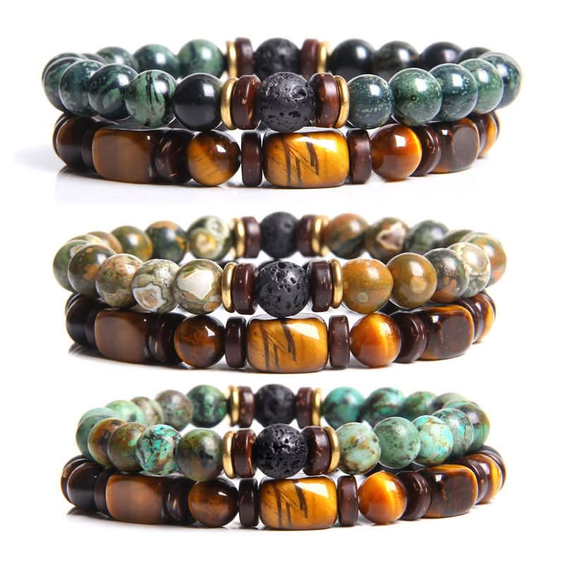 Retro Style Natural Tiger Eye Stone Bracelet Set – Unisex