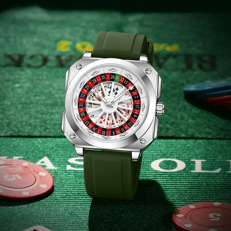 Men’s Lucky Poker Automatic Watch – Gambler Style Turntable Dial