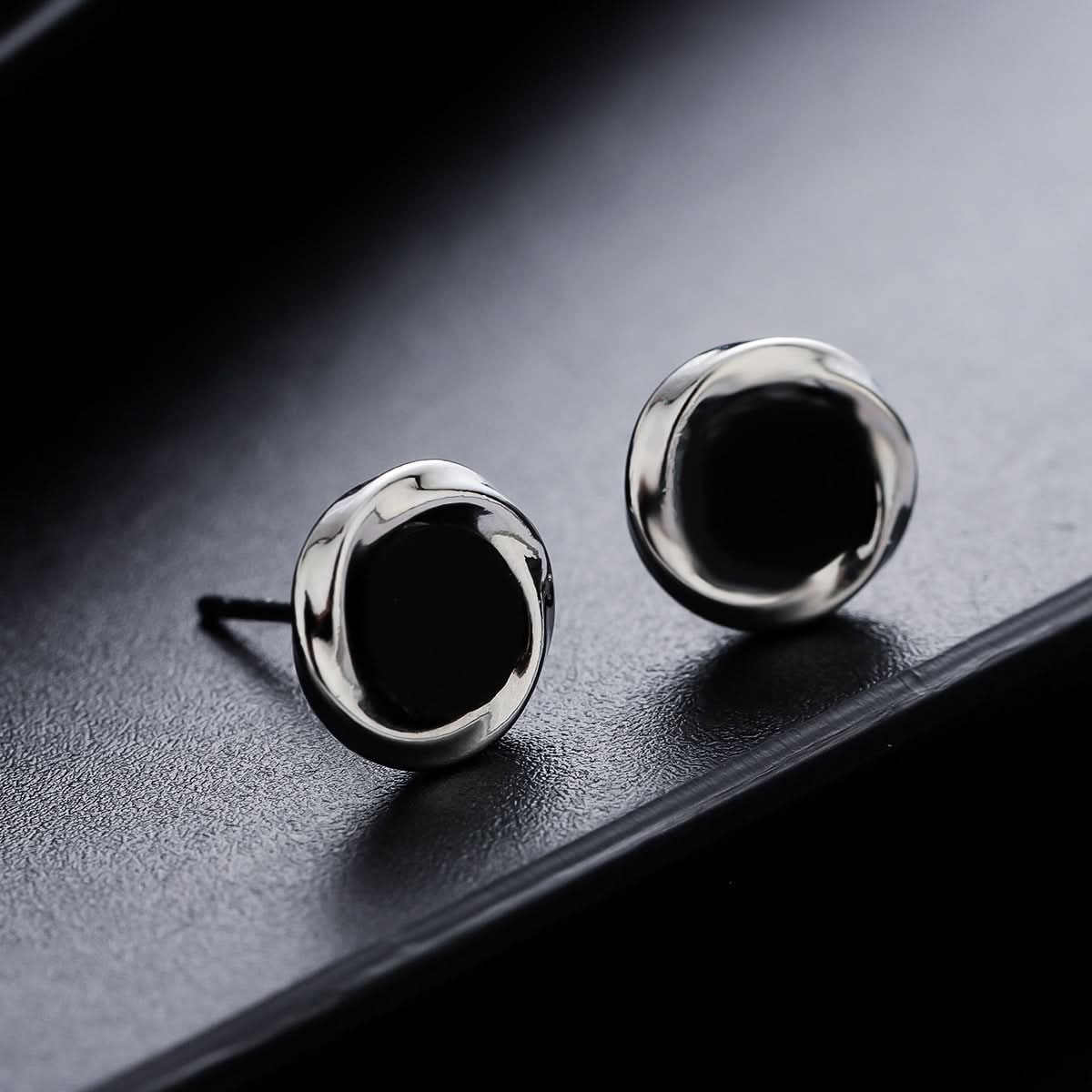 Minimalist Mobius earrings for men - black agate