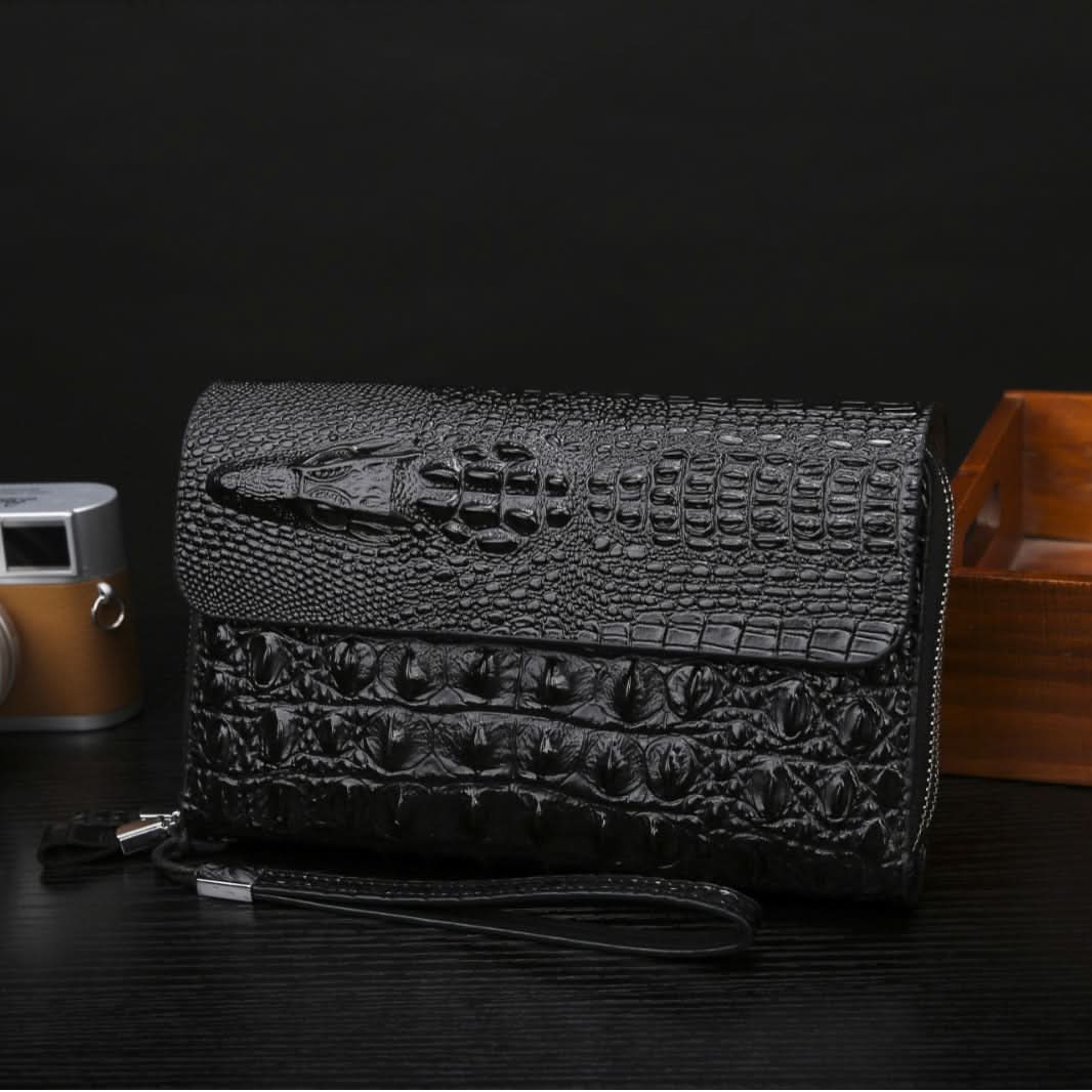 Men’s Crocodile Pattern PU Leather Wallet – Multi-Card Slot Business Clutch Bag