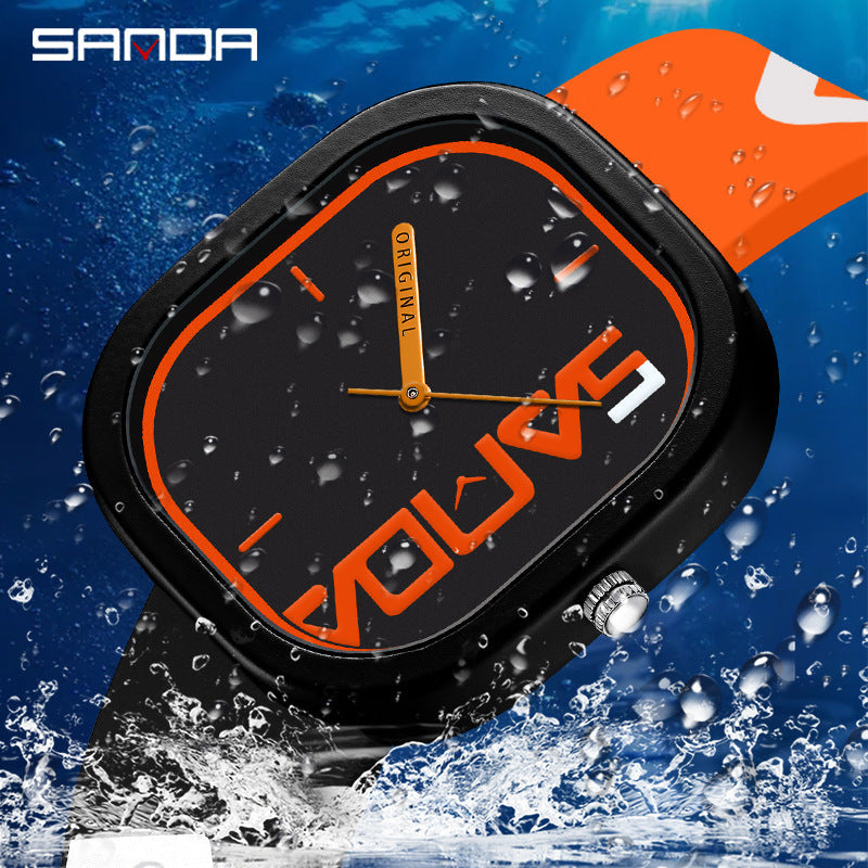 Sanda Square Sports Watch – Waterproof Silicone Analog Watch for Students & Casual Wear