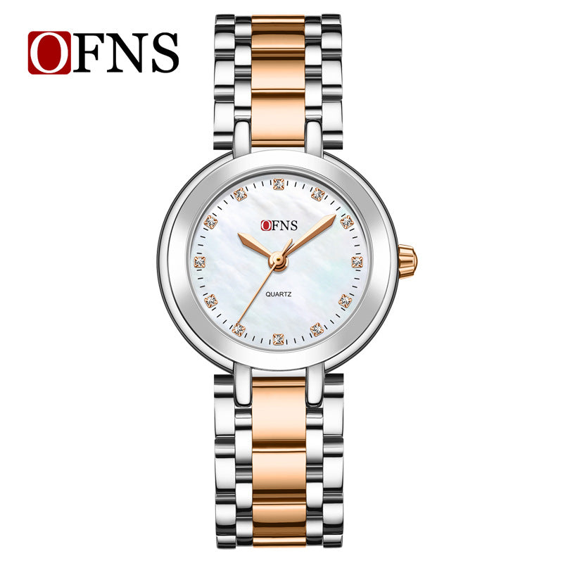 OFNS Diamond Round Pointer Dial Quartz Watch – Waterproof Business Watch for Women