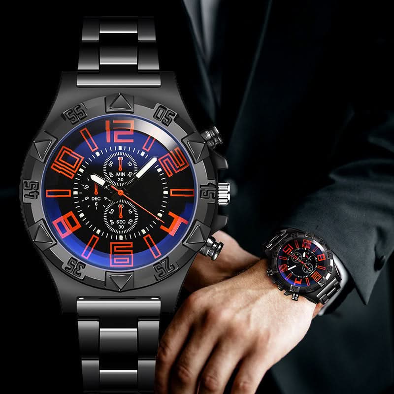 Men’s Luminous Quartz Sports Watch, Steel Band