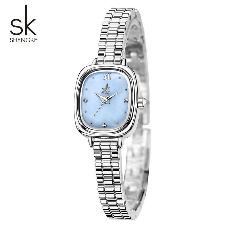 SK Women’s Quartz Watch – Small Square Dial, 30M Waterproof Fashion Wristwatch