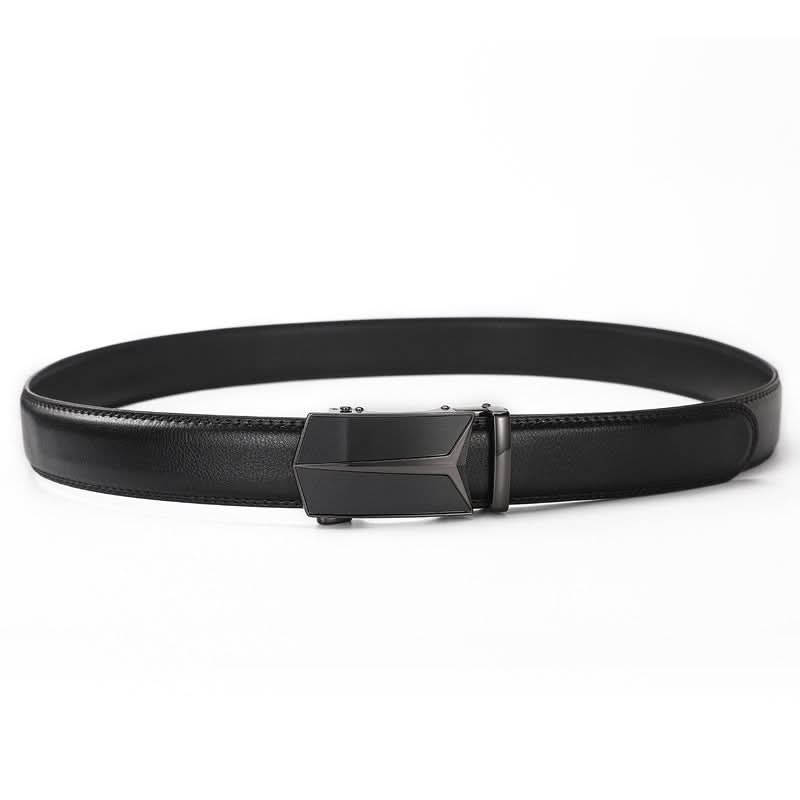 Men’s Leather Automatic Buckle Belt – Black Classic Business Belt