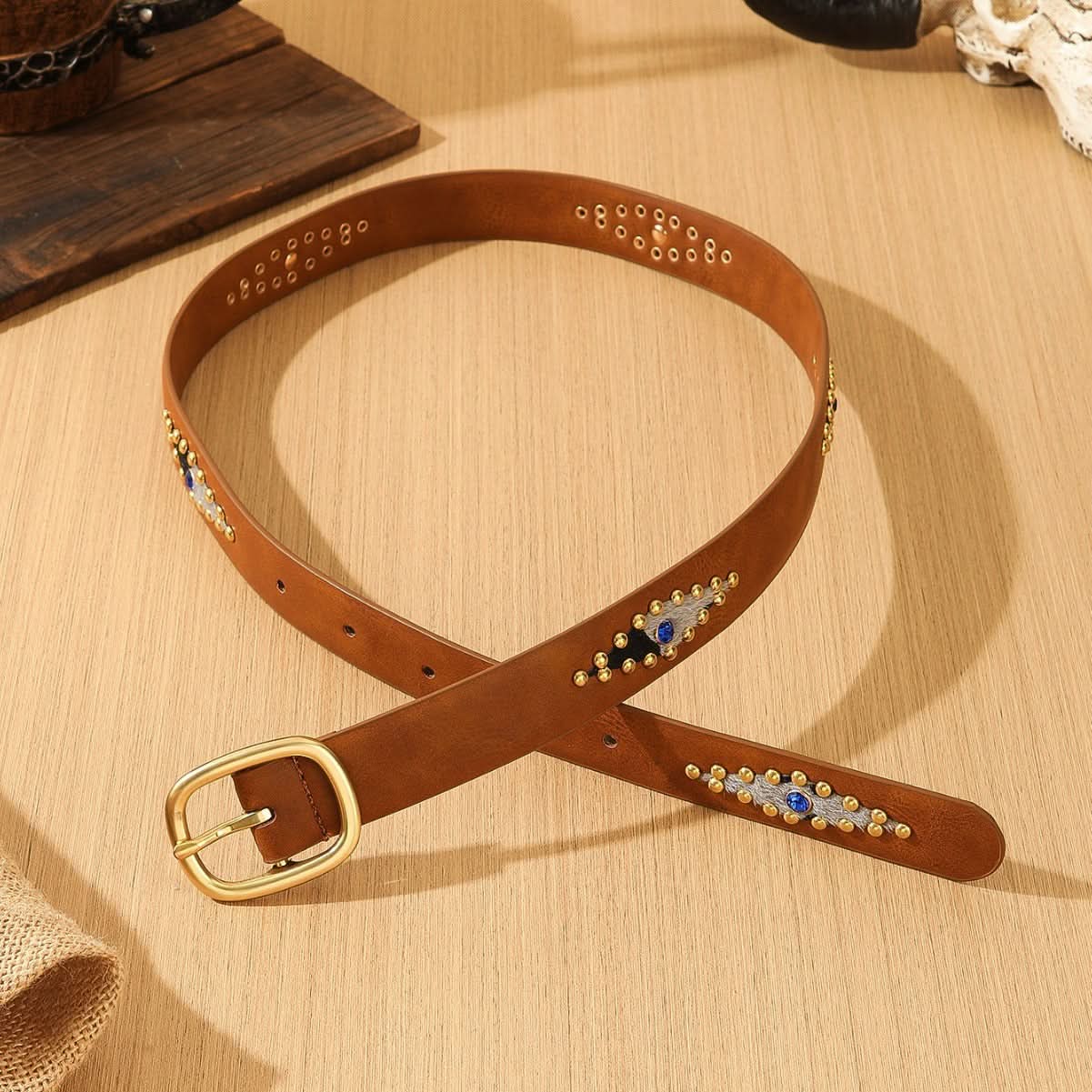 Women's Retro Western Beaded Leather Belt
