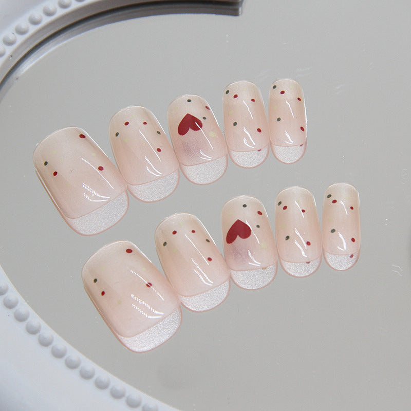 Star & Heart Cute Short False Nails – Glue-On Nail Set, Wearable & Removable