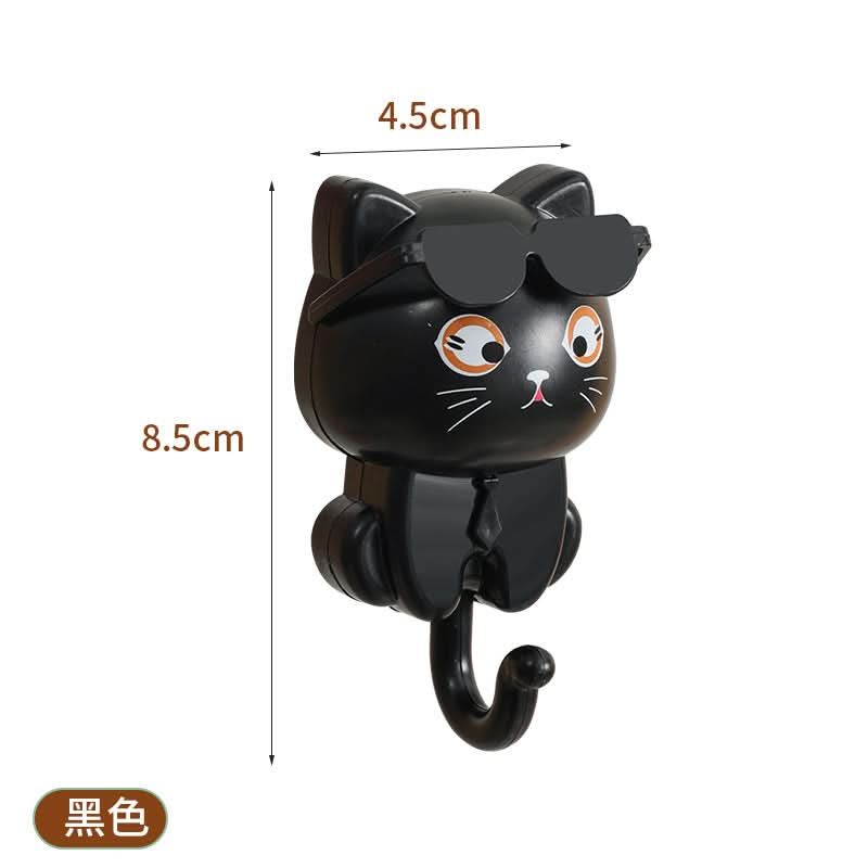 Cute Black Cat Wall Hook – No-Drill Adhesive Key Holder, Rotating Eyes