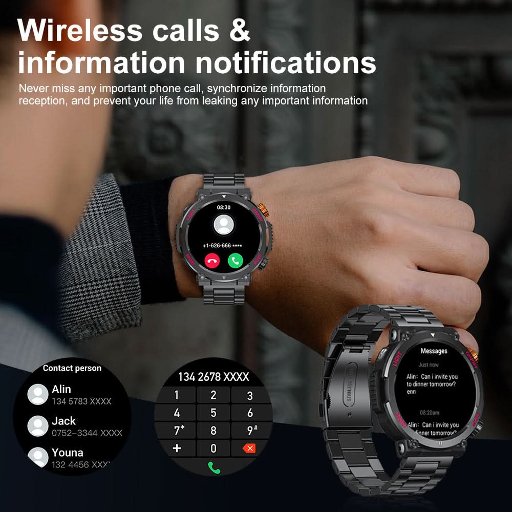 Round Dial Smartwatch for Men – Bluetooth Call, Heart Rate & Blood Pressure Monitor