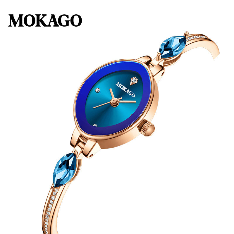 Mokago Luxury Women’s Crystal Bracelet Watch – Waterproof, Slim Oval Dial Timepiece