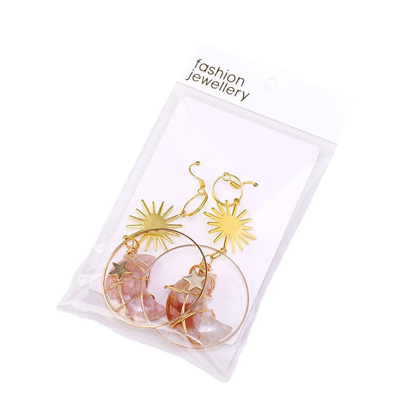 Cherry Blossom Agate Moon Hoop Earrings – Modern Minimalist Jewelry