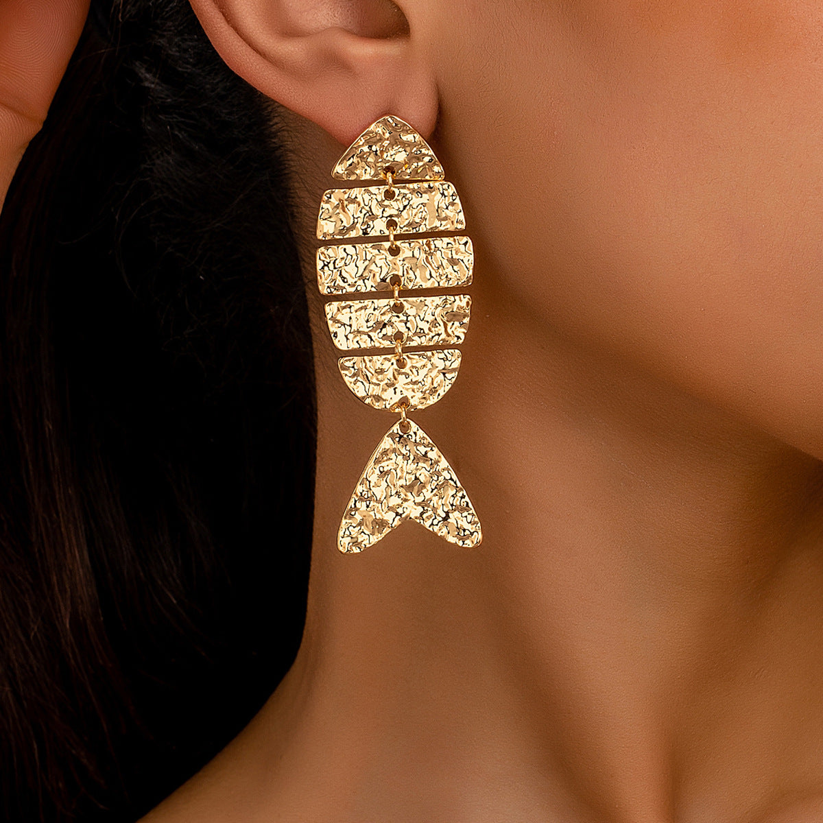 Fishbone Earrings for Women – Alloy Hammered Design Fashion Jewelry