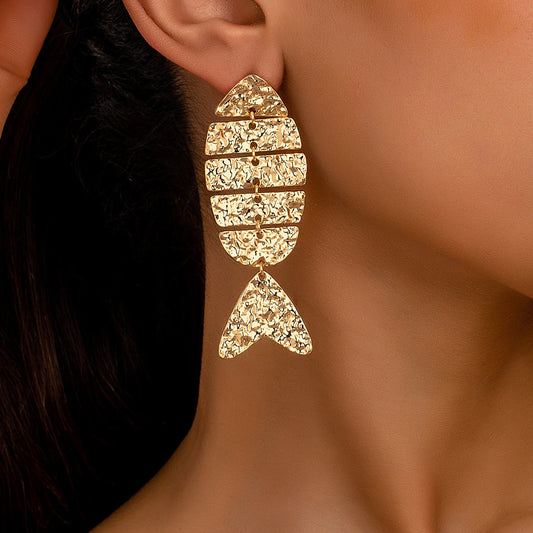 Fishbone Earrings for Women – Alloy Hammered Design Fashion Jewelry