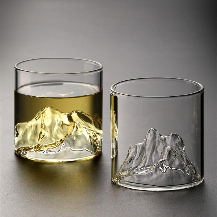 High Borosilicate Glass Whiskey Cup – Heat-Resistant Mountain Glass for Home & Bar Use