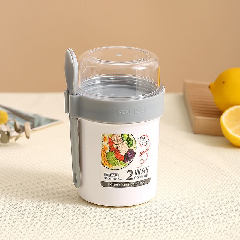 Double-Layer Yogurt & Salad Cup – Portable Breakfast Container with Fork