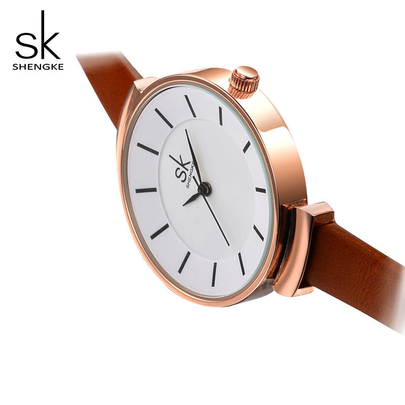 SK Women’s Quartz Leather Strap Watch – Elegant Waterproof Alloy Timepiece