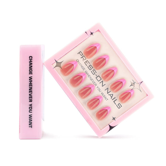 Pink Nude French Tip Press-On Nails – Almond-Shaped Salon-Quality Wearable Nails