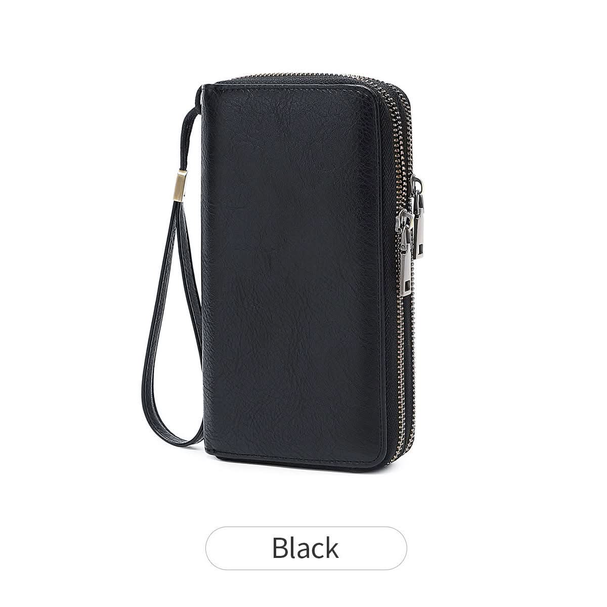 Men's RFID Blocking PU Leather Wallet – Double Zipper Clutch