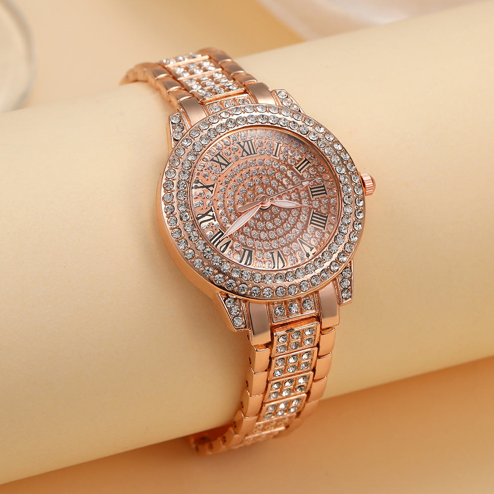 Women’s Roman Numeral Diamond Quartz Watch – Fashion Bracelet Style