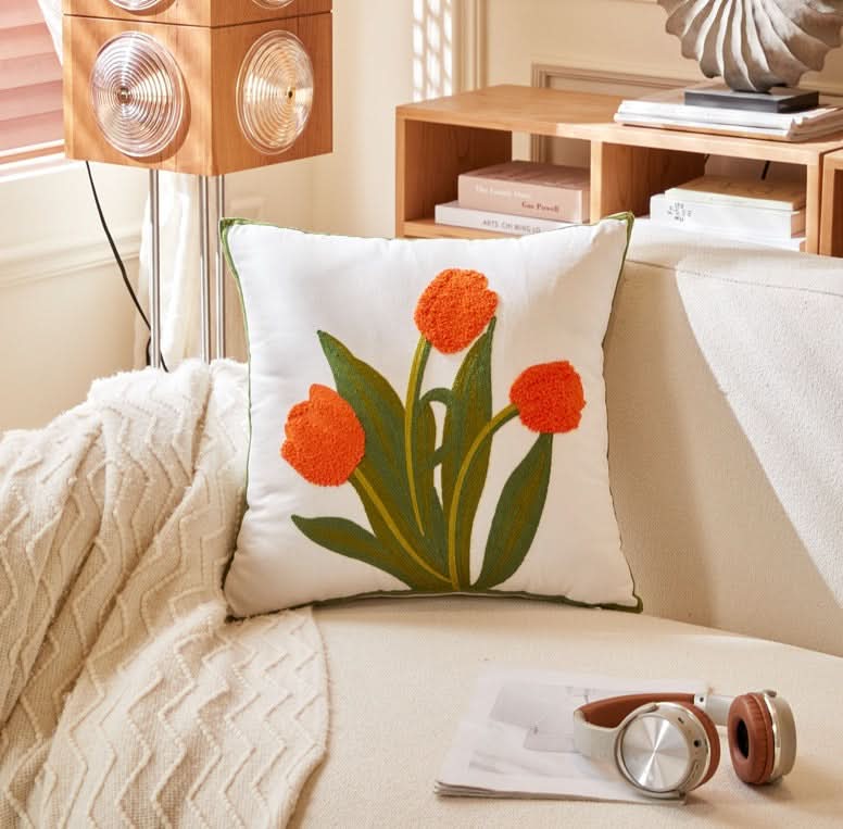 Pastoral Style Embroidered Flower Pillowcase