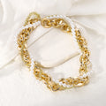 Vintage Pearl Layered Necklace for Women – Elegant Gold Metal Chain Jewelry