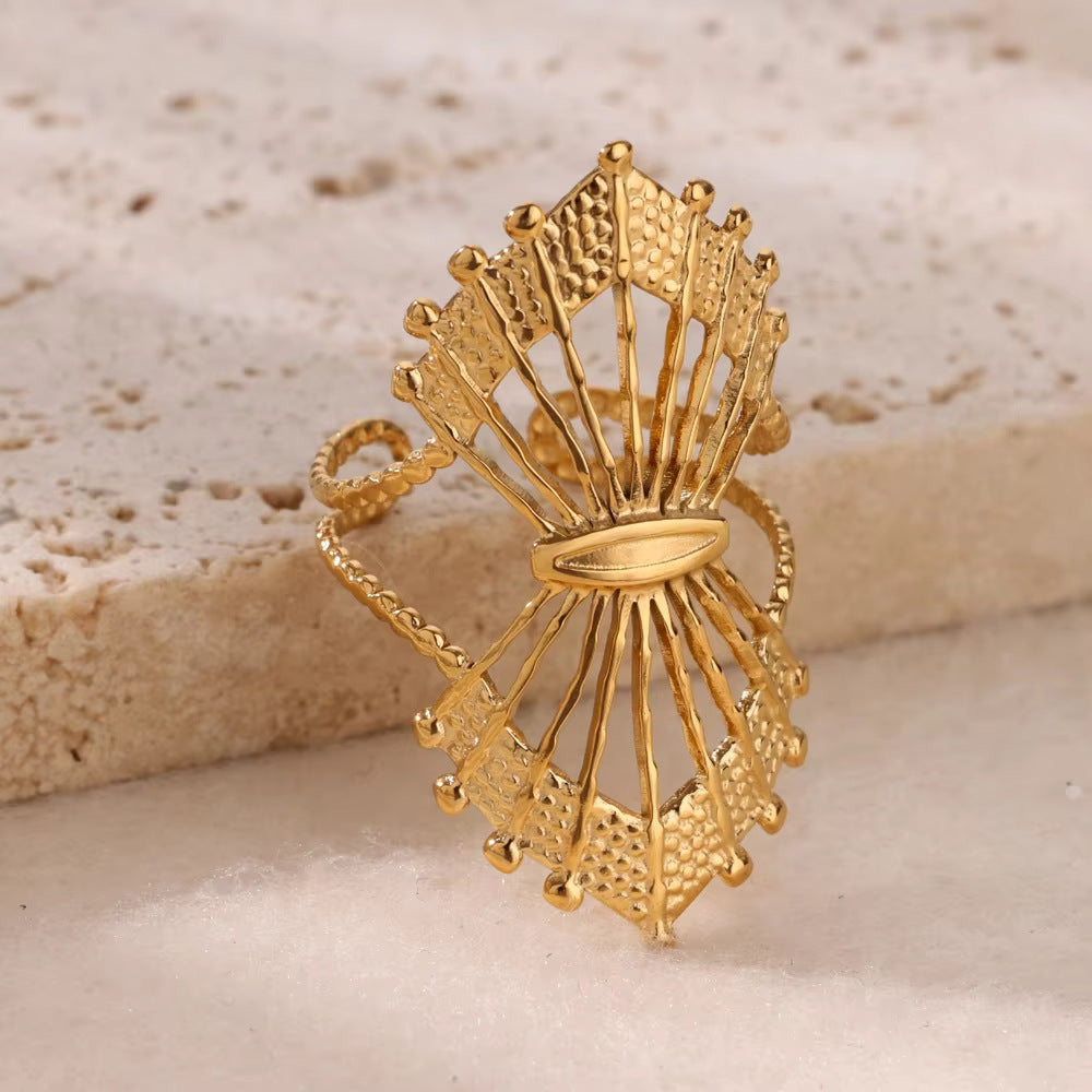 Textured Filigree Gold Ring for Women – Adjustable Stainless Steel Jewelry