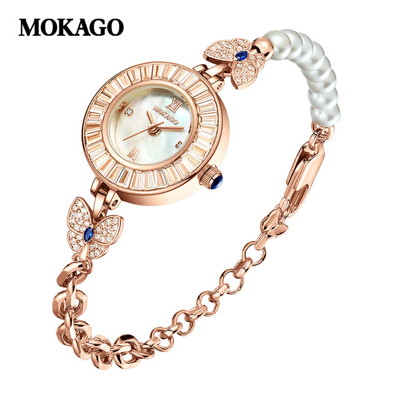 MOKAGO Women’s Quartz Watch – Butterfly Dial, Diamond Accent, Waterproof Bracelet