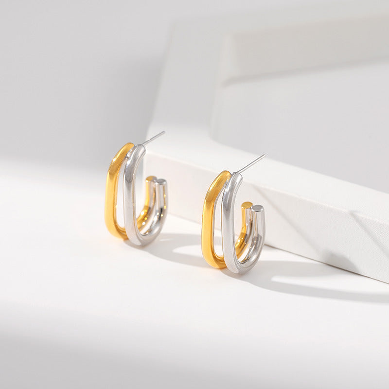 Dual-Tone Double Hoop Earrings for Women – Gold & Silver Contemporary Jewelry