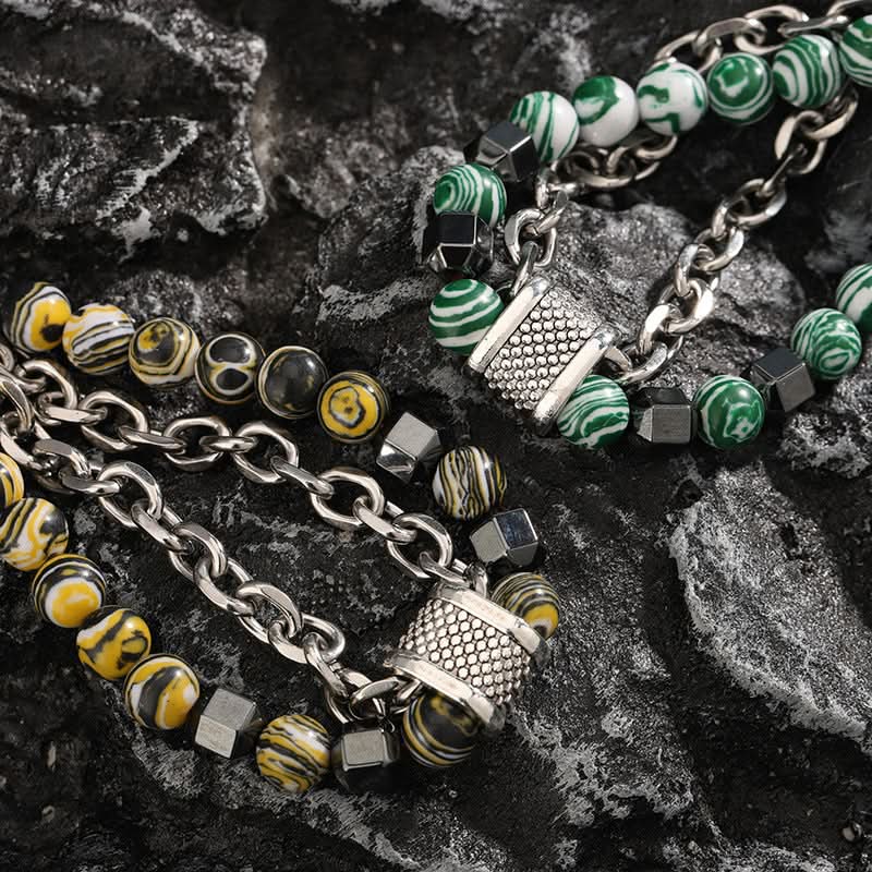 Unisex Stainless Steel Malachite Bracelet – Beaded Jewelry