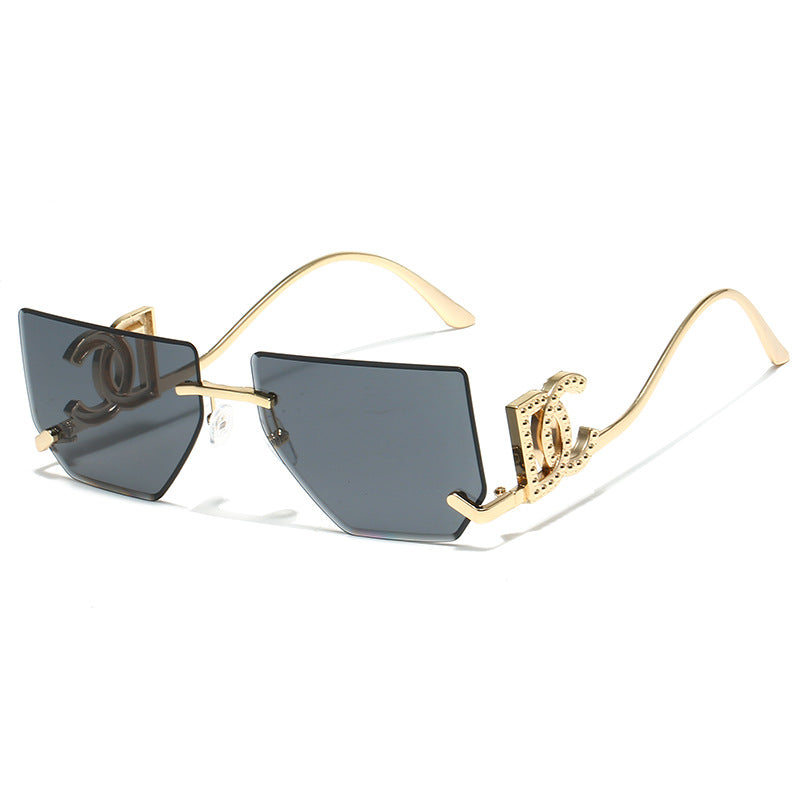 Trendy Frameless Sunglasses for Women – Stylish Geometric Temples & UV Protection