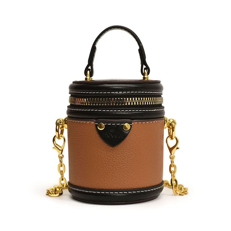 Women’s Mini Contrast Bucket Bag – Cylindrical Shoulder & Crossbody Bag