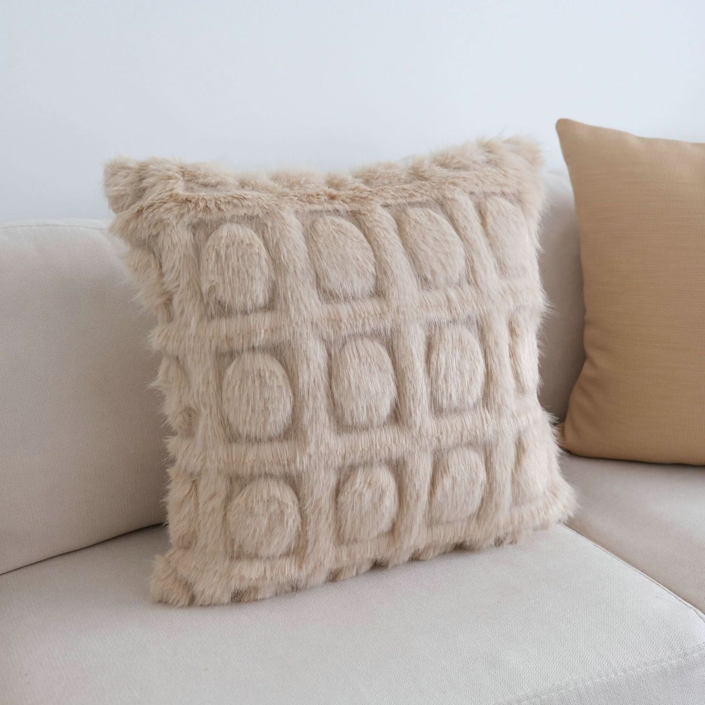 Cream Imitation Mink Pillow Cover - Light Luxury Plush Cushion