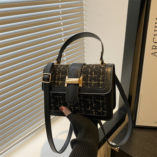 Woven Plaid Small Handbag – Chanel-Inspired PU Crossbody Bag for Women