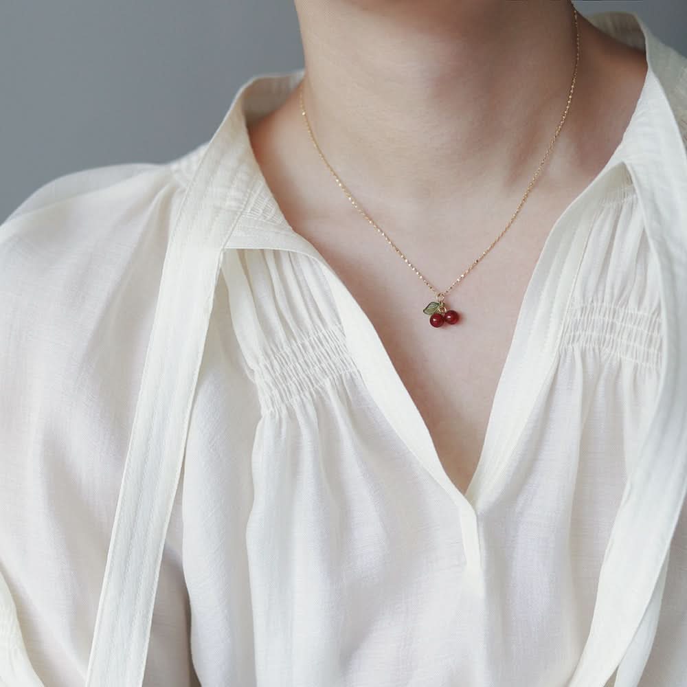 Sweet Red Cherry Chalcedony Necklace – For Women