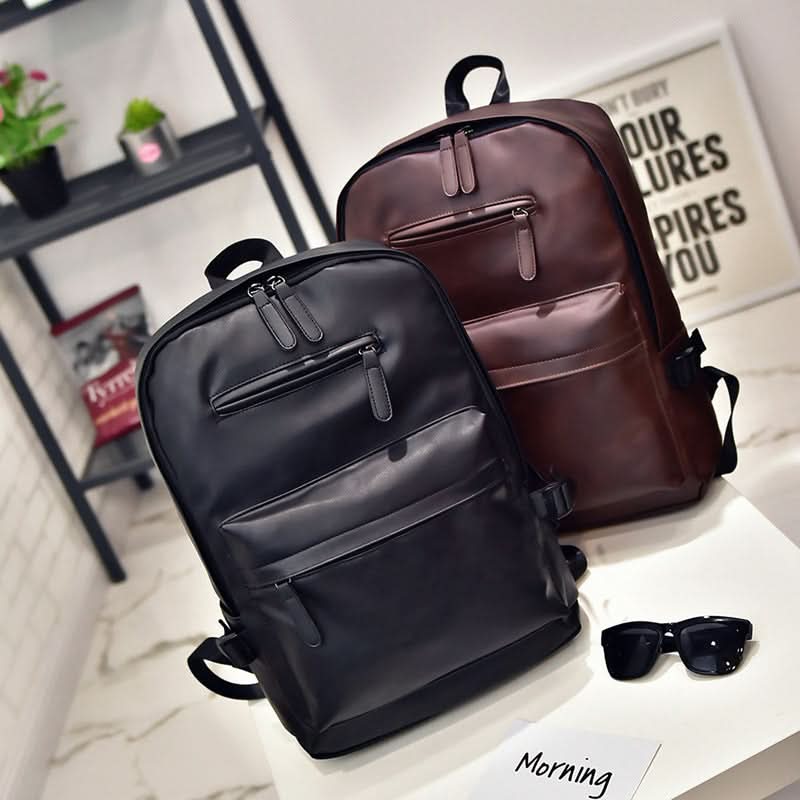 Unisex Urban Style Student Backpack – PU Leather, 14-Inch Laptop Compartment