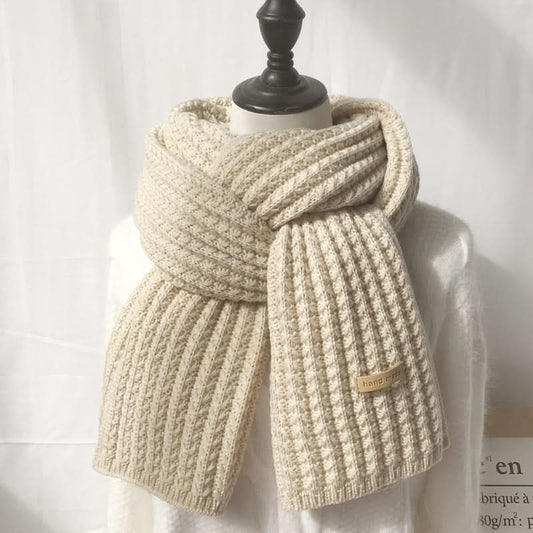 Solid Color Wool Knitted Scarf for Women – Warm & Trendy