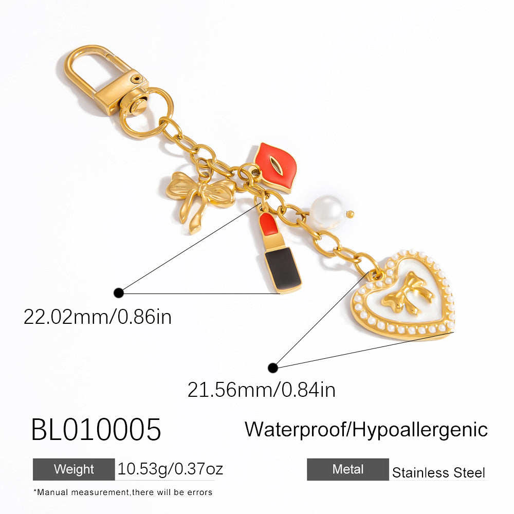 Ocean-Inspired Shell Keychain – Gold Stainless Steel Pendant with Pearl Accent