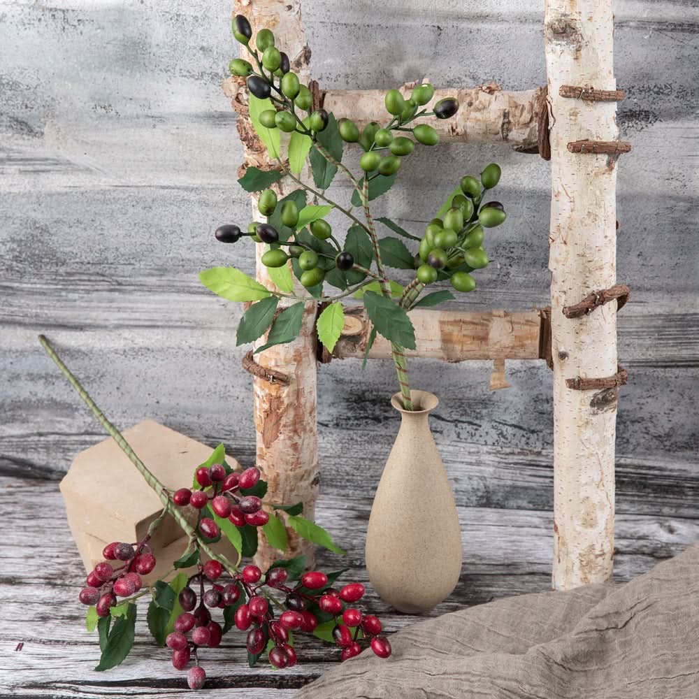 Set of 2pcs. Berry Olive Bean Branch Artificial Christmas Flower