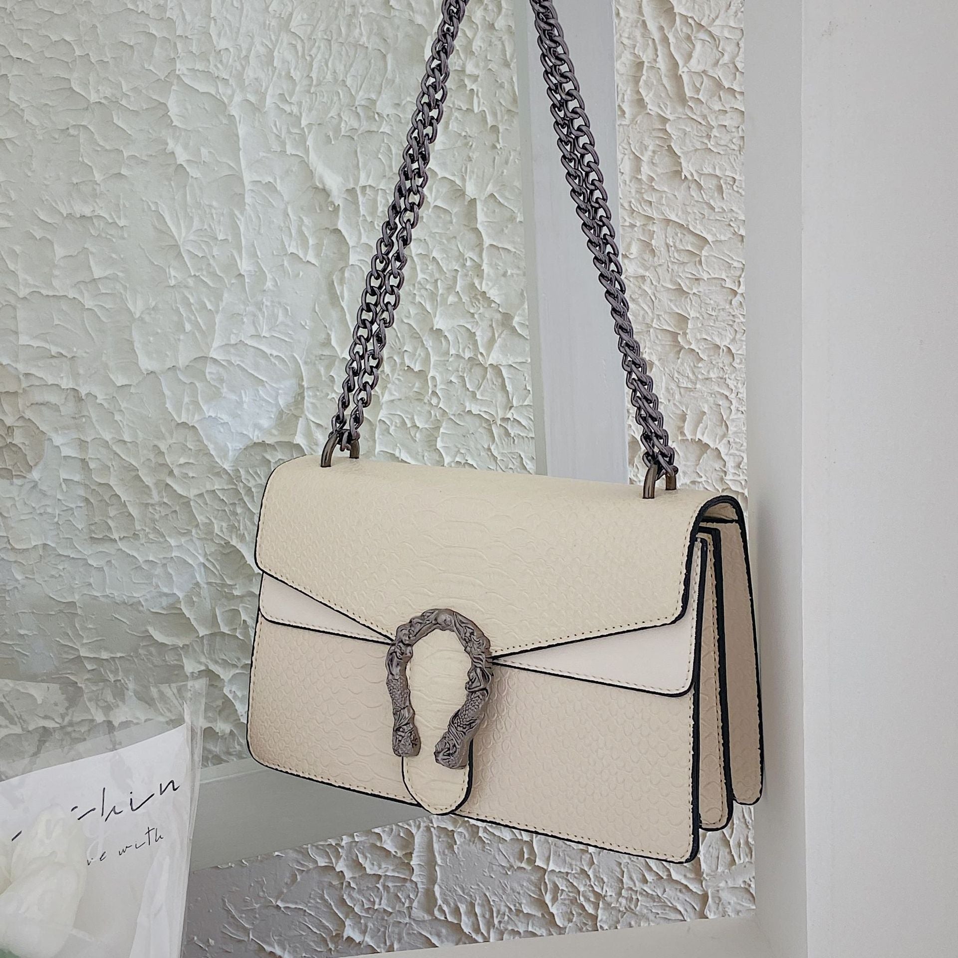 Luxury Chain Shoulder Bag for Women – Retro Stone Texture Medium Crossbody Bag