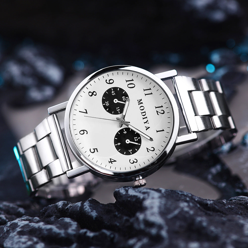 Men’s Casual Quartz Watch with Double Sub-Dials – Stainless Steel Strap