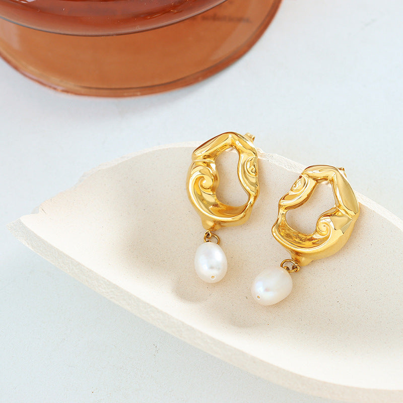 Gold Plated Geometric Pearl Earrings – Titanium Steel Statement Jewelry
