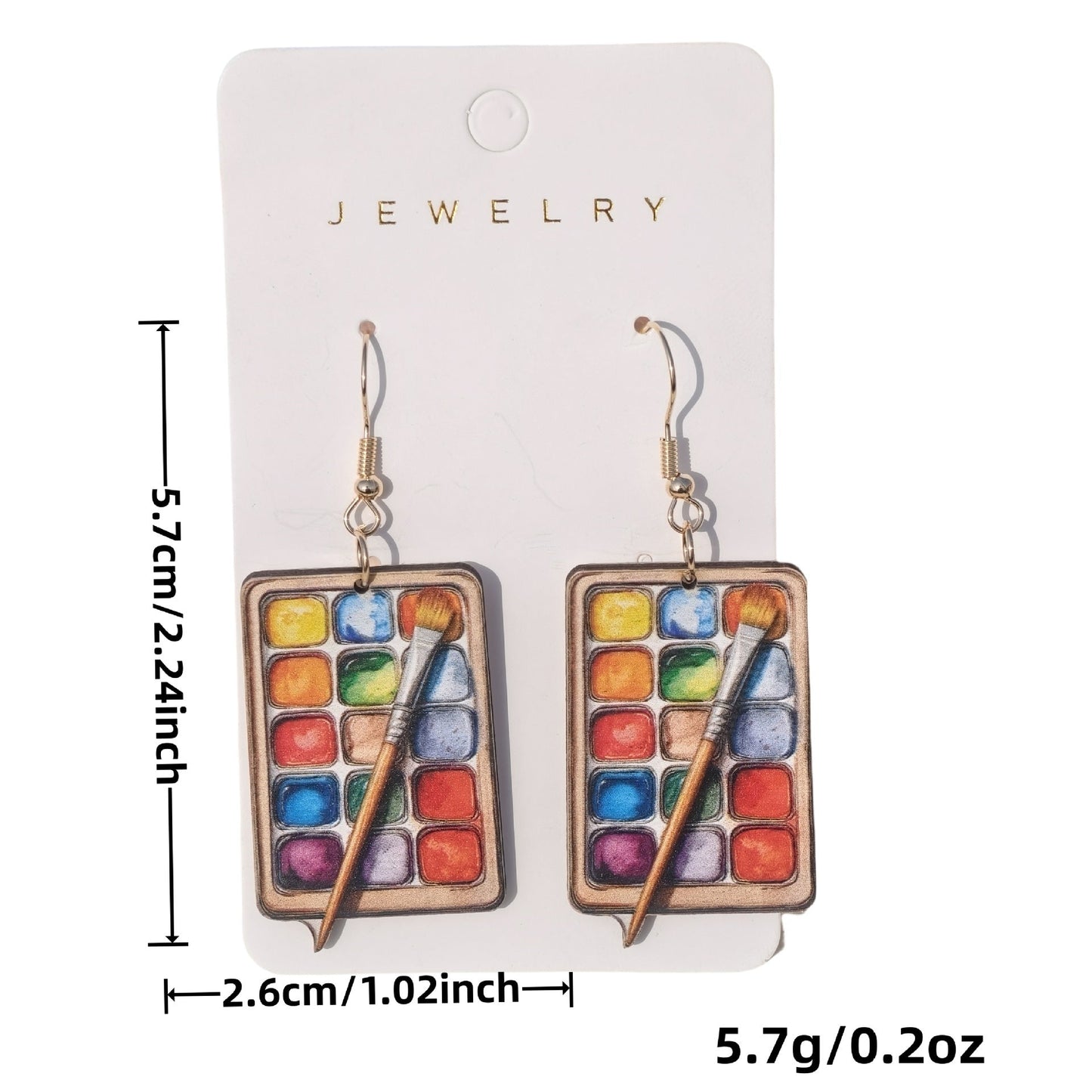 3D Wooden Palette Earrings for Couples – Colorful Geometric Statement Jewelry