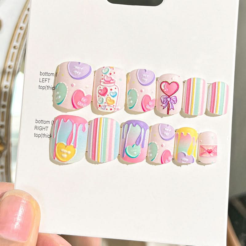Wearable Embossed Short Bride Nail Art – Finished 3D False Nail Stickers