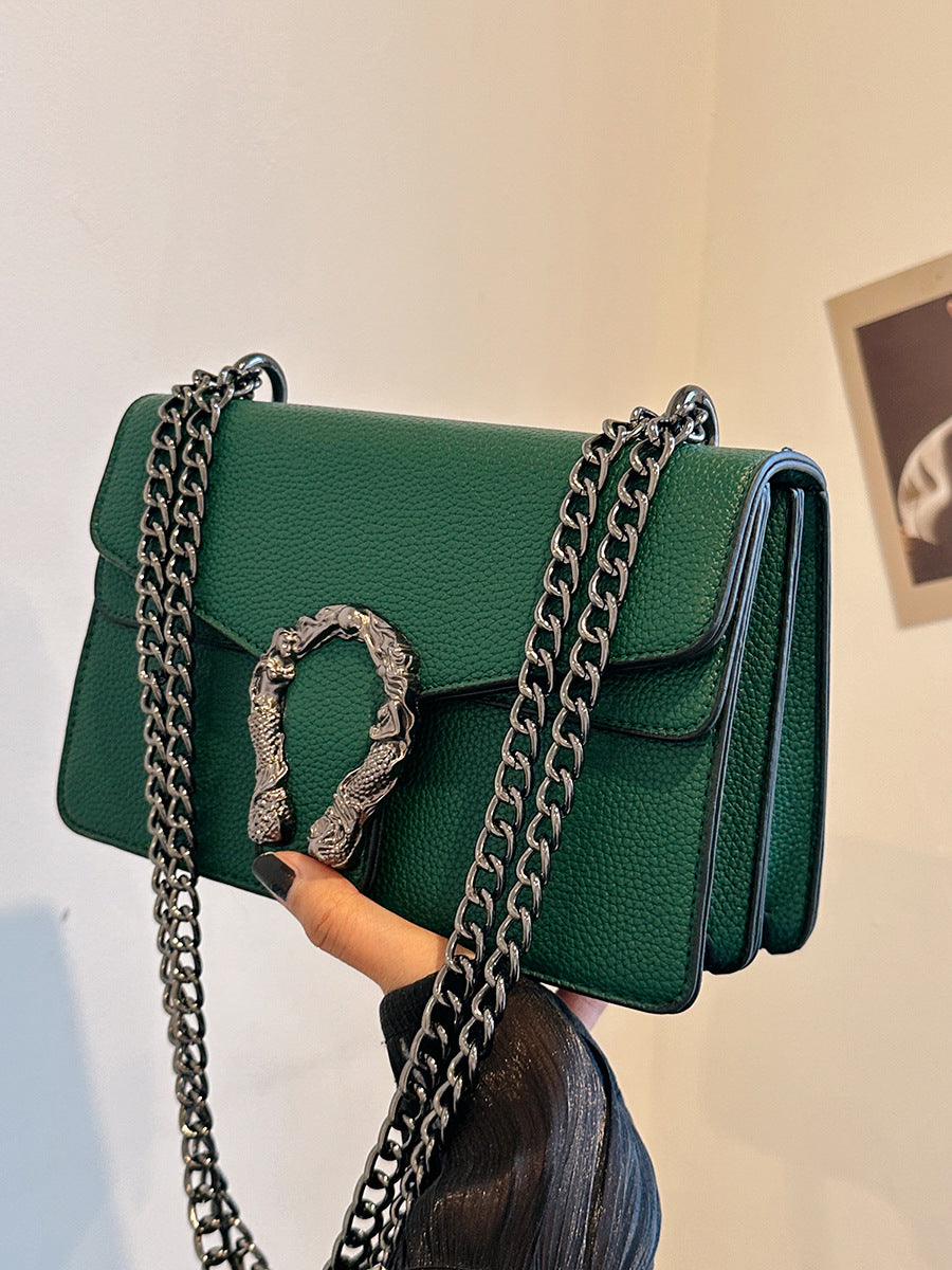 Luxury Chain Shoulder Bag for Women – Retro Stone Texture Medium Crossbody Bag