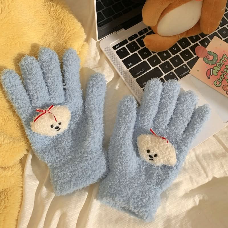 Cute Cartoon Coral Fleece Winter Gloves