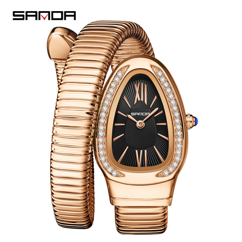 Sanda Women’s Quartz Watch – Snake-Shaped Teardrop Dial with Diamond Accents Timepiece