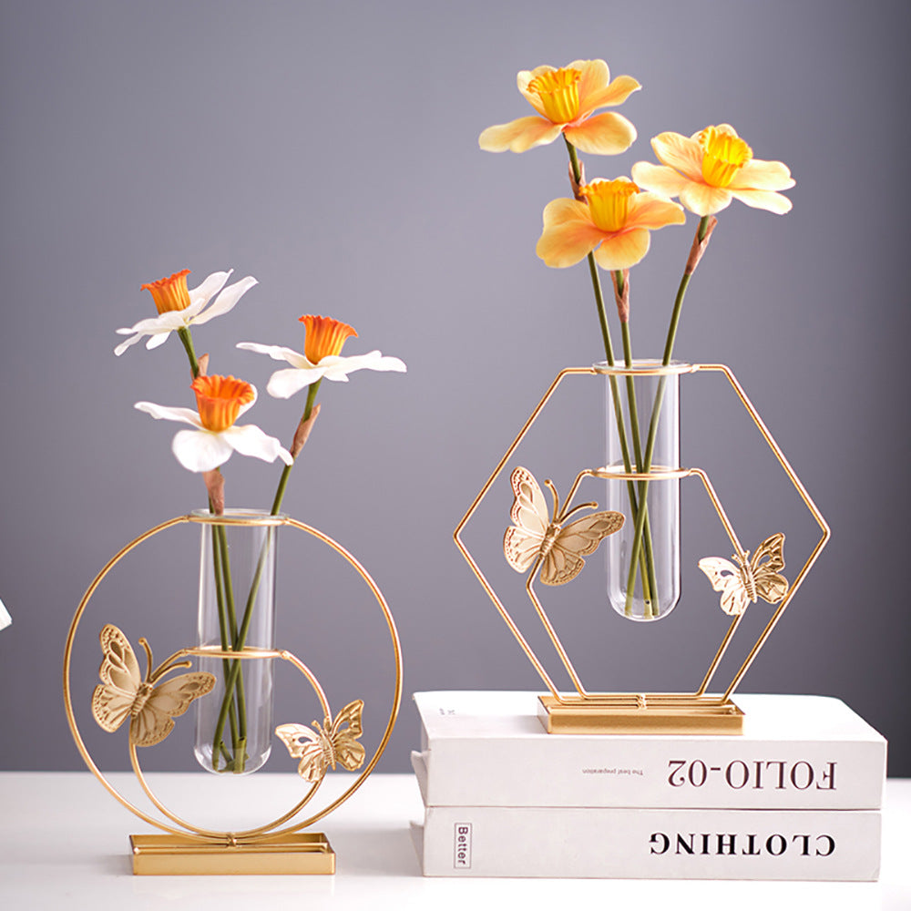 Gold Butterfly Flower Vase – European-Style Faux Flower Arrangement