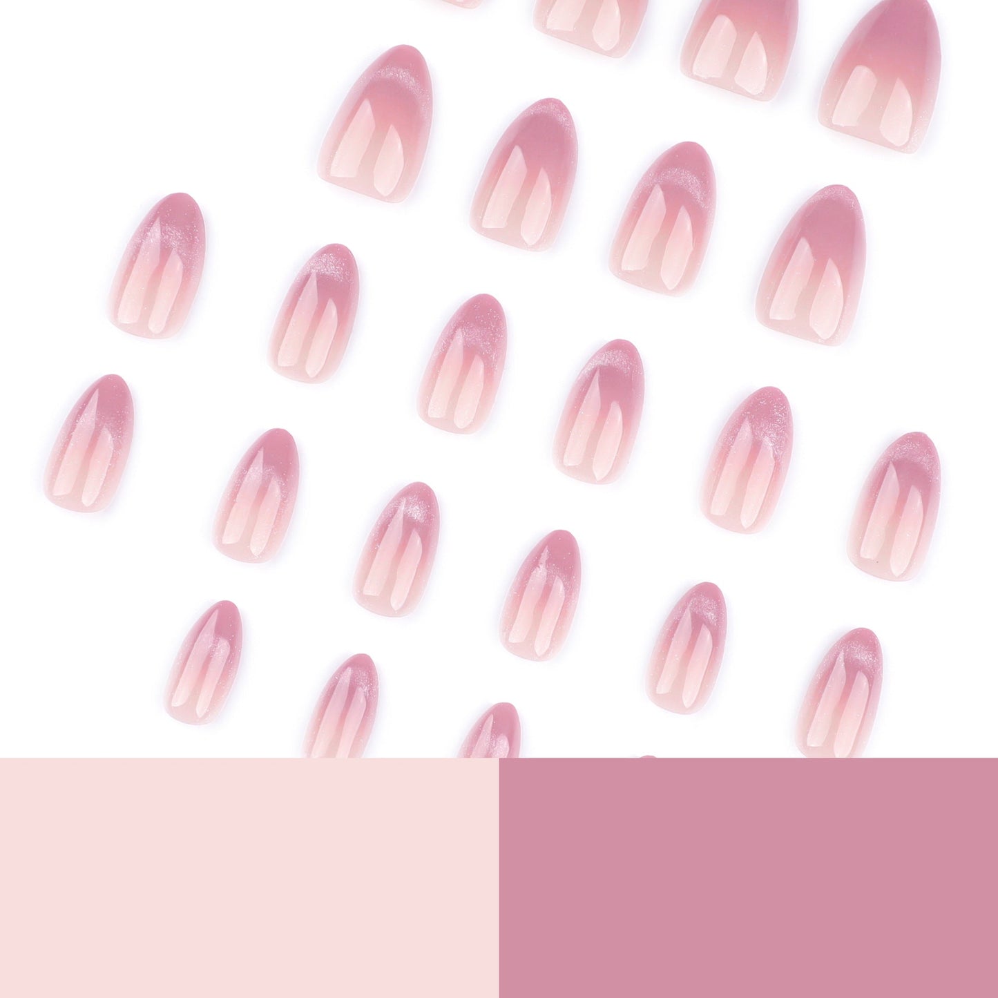 Glossy Pink Ombre Press-On Nails – Elegant Oval Acrylic Glue-On Tips