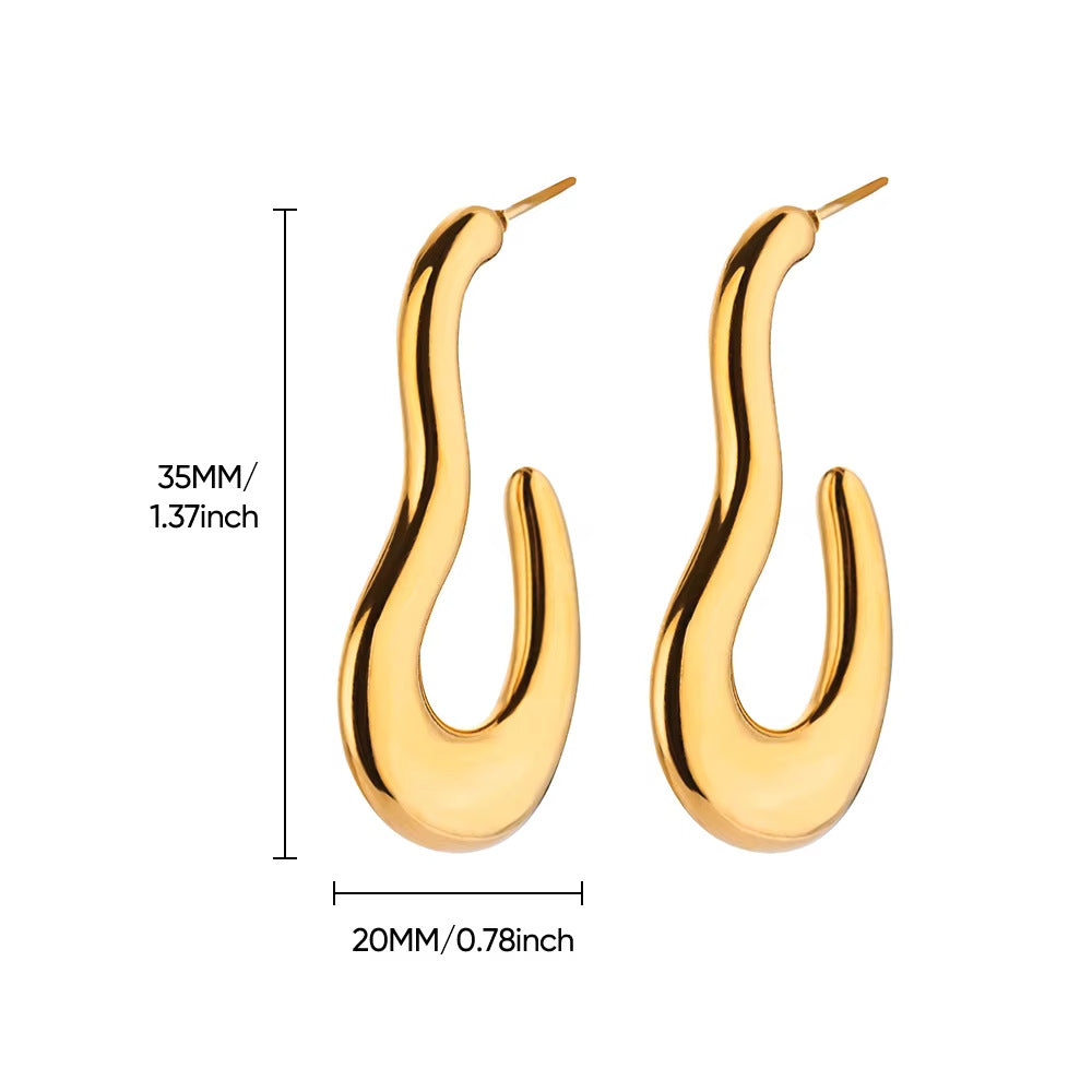 Gold Stainless Steel Wavy Hoop Earrings for Women – Non-Fading Luxury Jewelry